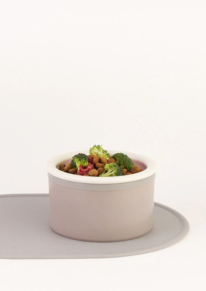 Dog Bowl Set with Mat - Grey & White