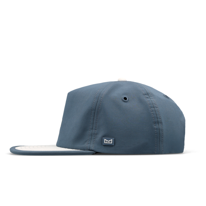 The side view of the melin Split Crushed Fit Eagle Icon Hydro hat in clear lake