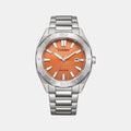 Eco-Drive Men Quartz Orange Dial Analog Stainless Steel Watch BM7630-80Z