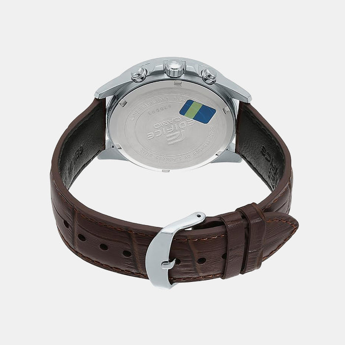 Edifice Men Quartz Beige Dial Chronograph Leather Watch EX303