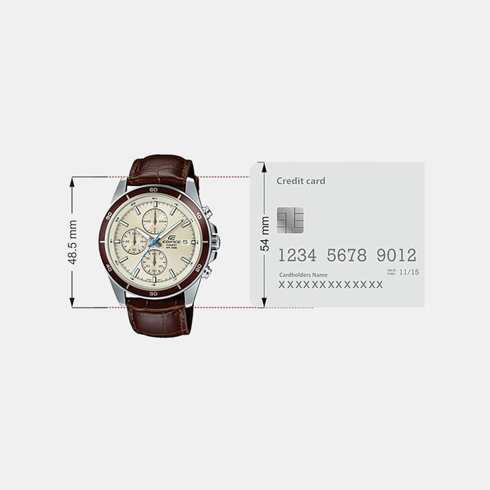 Edifice Men Quartz Beige Dial Chronograph Leather Watch EX303