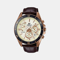 Edifice Men Quartz Beige Dial Chronograph Leather Watch EX359