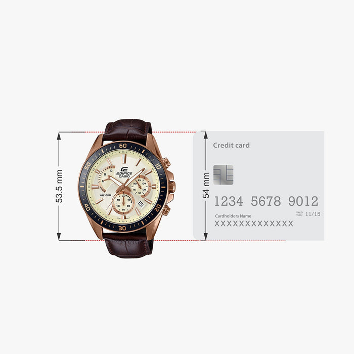 Edifice Men Quartz Beige Dial Chronograph Leather Watch EX359