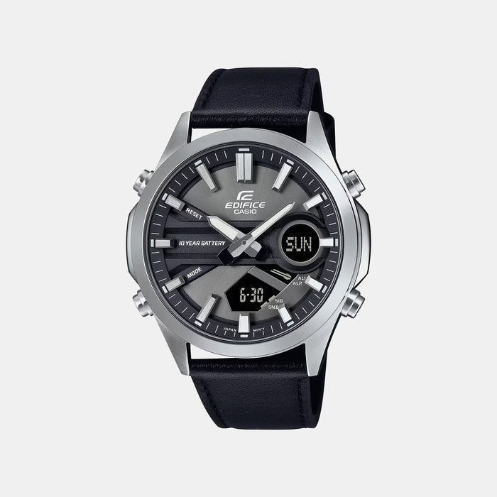 Edifice Men Quartz Black Dial Analog-Digital Leather Watch ED627