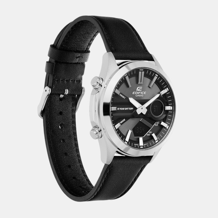 Edifice Men Quartz Black Dial Analog-Digital Leather Watch ED627