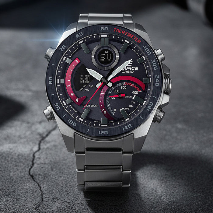 Edifice Men Quartz Black Dial Analog-Digital Stainless Steel Watch EX499