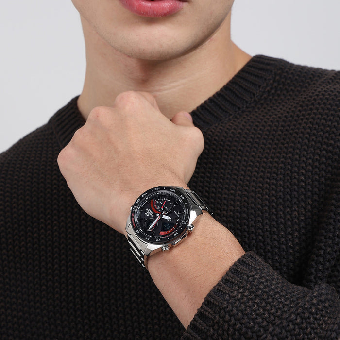 Edifice Men Quartz Black Dial Analog-Digital Stainless Steel Watch EX499