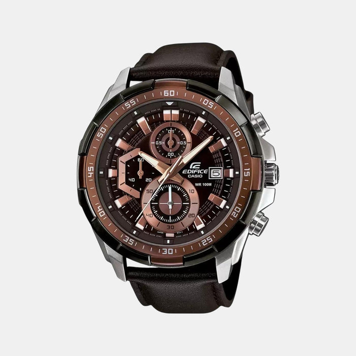Edifice Men Quartz Brown Dial Chronograph Leather Watch EX194
