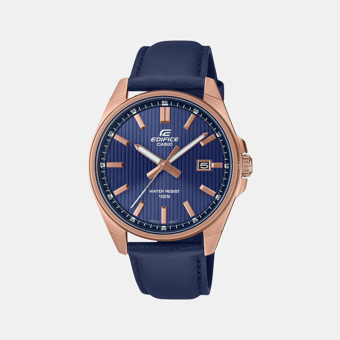 Edifice Men Quartz Navy Dial Analog Leather Watch ED617
