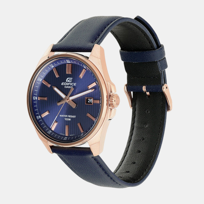 Edifice Men Quartz Navy Dial Analog Leather Watch ED617