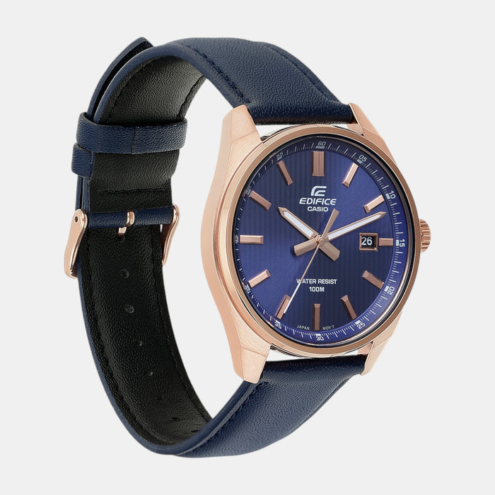 Edifice Men Quartz Navy Dial Analog Leather Watch ED617