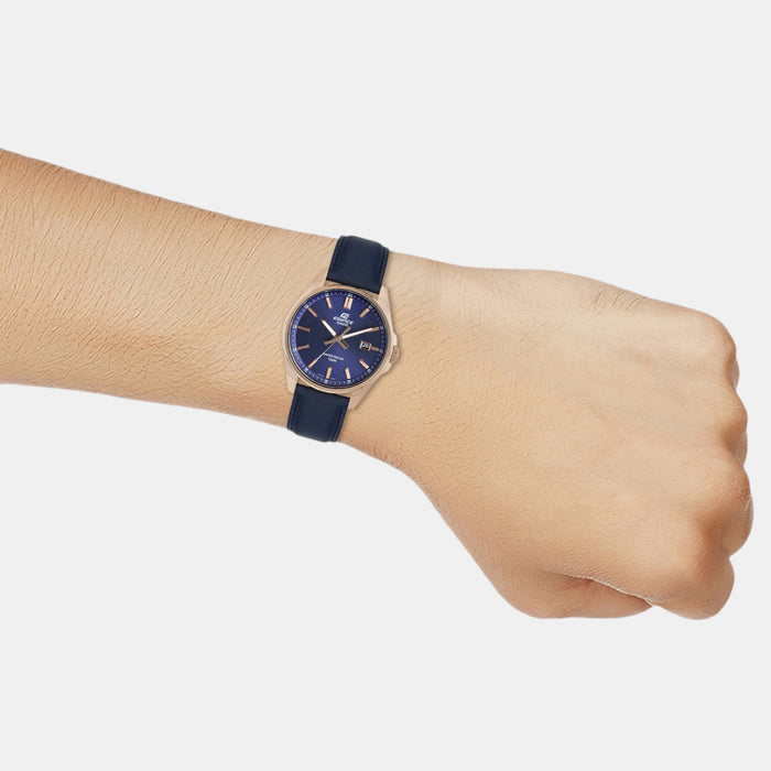 Edifice Men Quartz Navy Dial Analog Leather Watch ED617