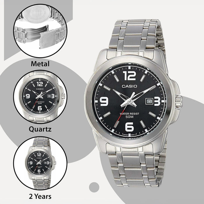 Enticer Men Quartz Black Dial Analog Stainless Steel Watch A550