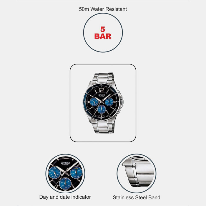 Enticer Men Quartz Blue Dial Multi-Function Stainless Steel Watch A950