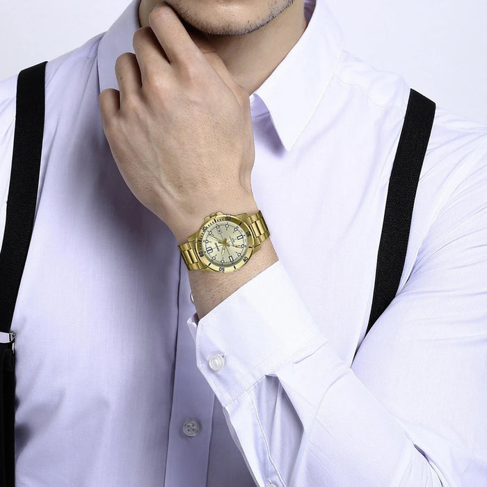 Enticer Men Quartz Gold Dial Analog Stainless Steel Watch A1368