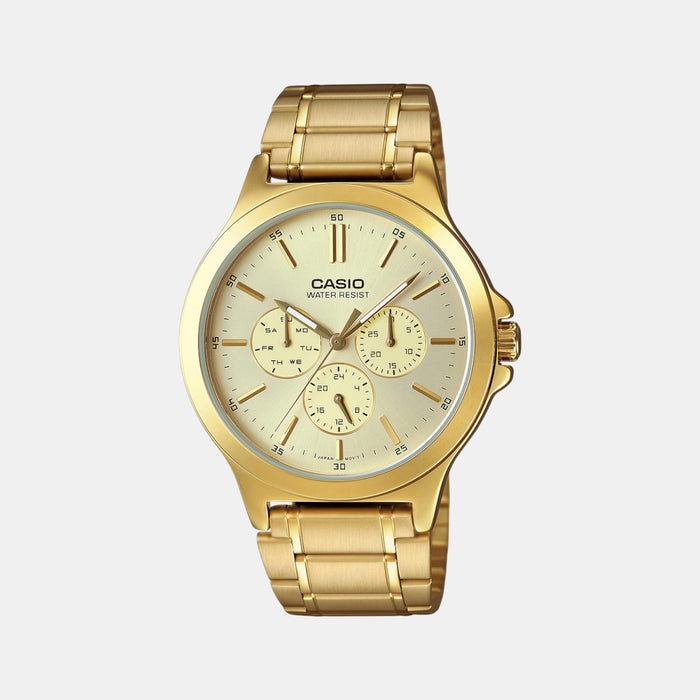 Enticer Men Quartz Gold Dial Multi-Function Stainless Steel Watch A2319