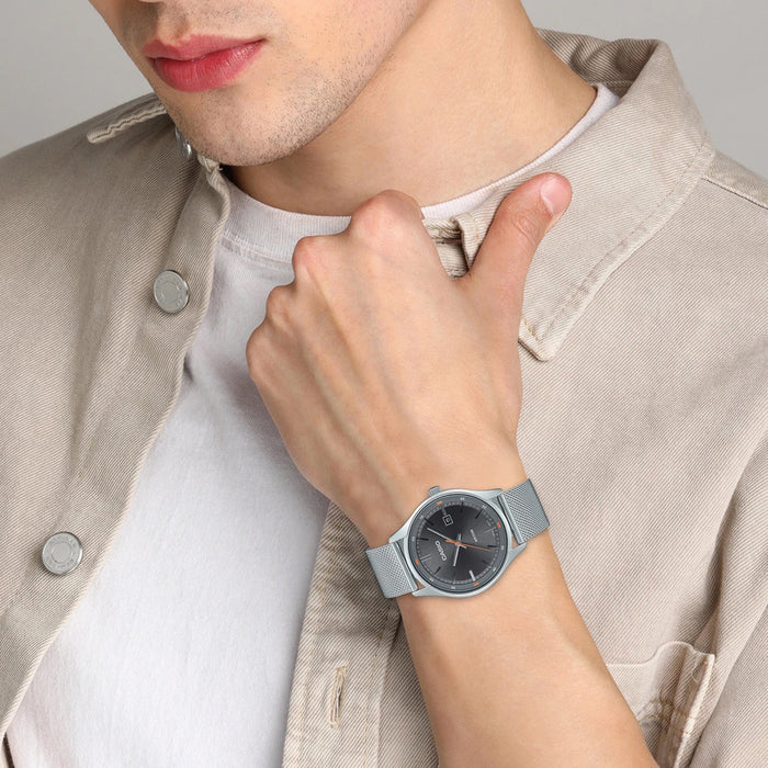 Enticer Men Quartz Grey Dial Analog Mesh Watch A2108