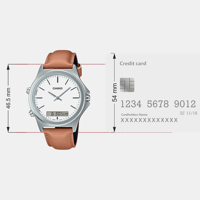 Enticer Men Quartz White Dial Analog-Digital Leather Watch A1929