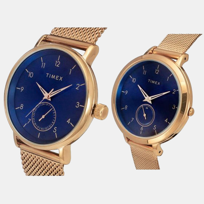 Fashion Couple Quartz Blue Dial Analog Stainless Steel Watch TW00PR293