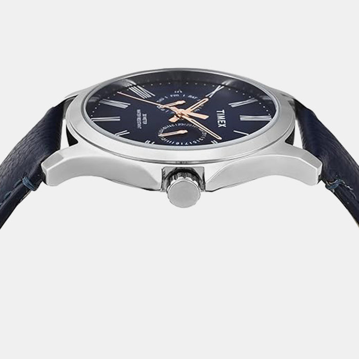 Fashion Men Quartz Blue Dial Analog Leather Watch TW000X132