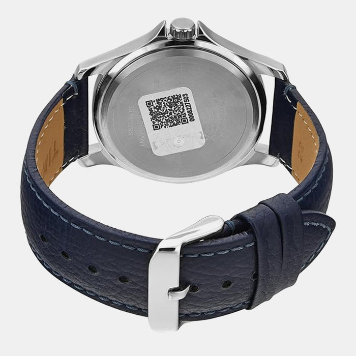 Fashion Men Quartz Blue Dial Analog Leather Watch TW000X132