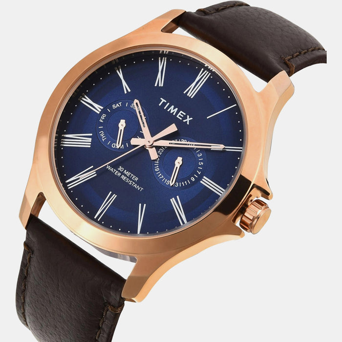 Fashion Men Quartz Blue Dial Analog Leather Watch TW000X133