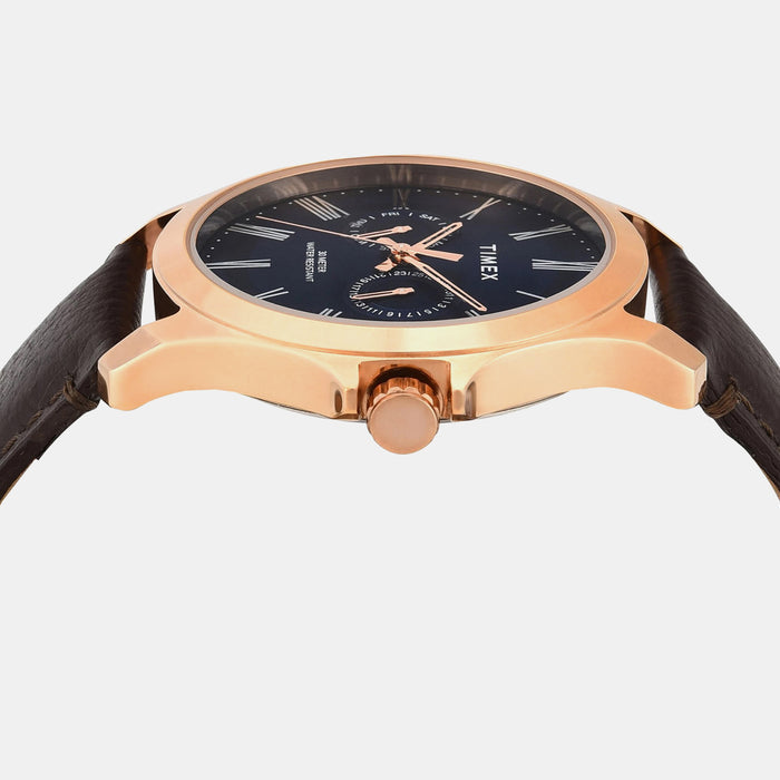 Fashion Men Quartz Blue Dial Analog Leather Watch TW000X133