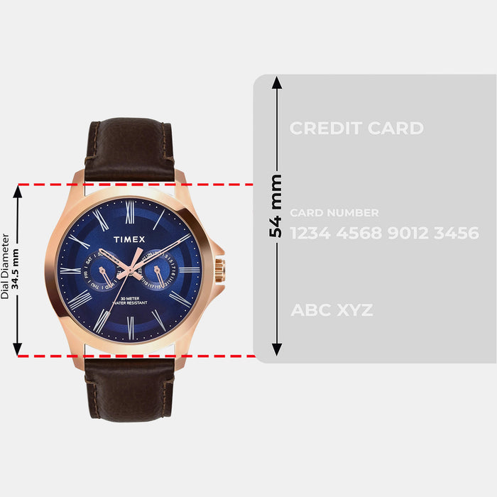 Fashion Men Quartz Blue Dial Analog Leather Watch TW000X133