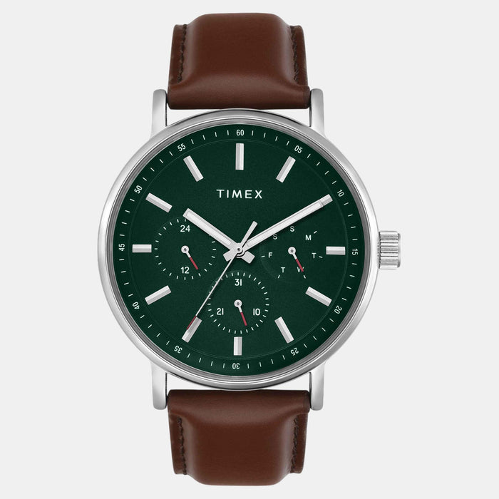 Fashion Men Quartz Green Dial Multi-Function Leather Watch TWEG20022