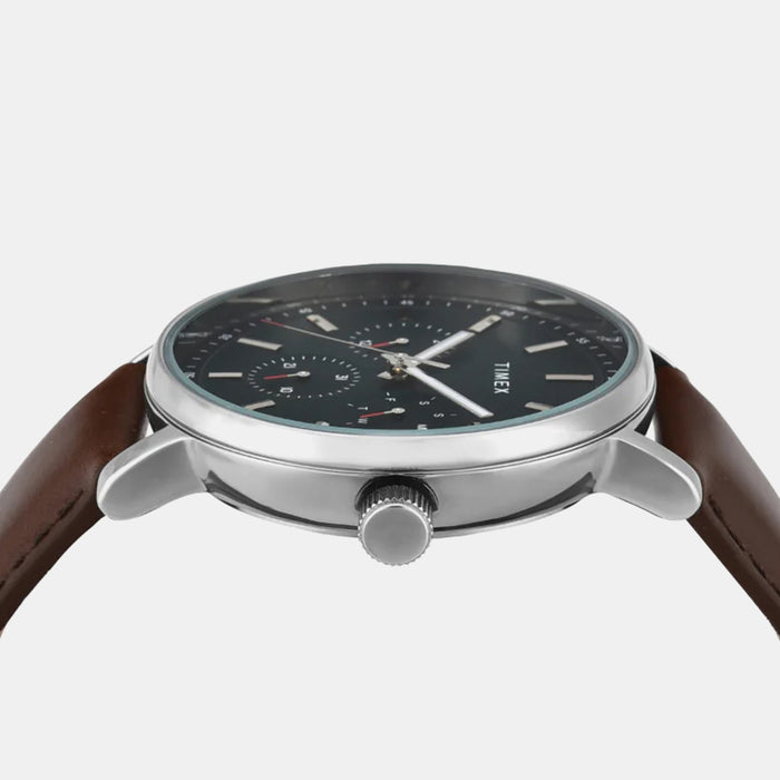 Fashion Men Quartz Green Dial Multi-Function Leather Watch TWEG20022