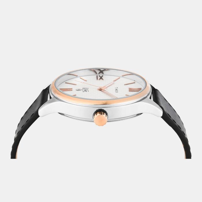 Fashion Men Quartz Silver Dial Analog Leather Watch TWEG18427