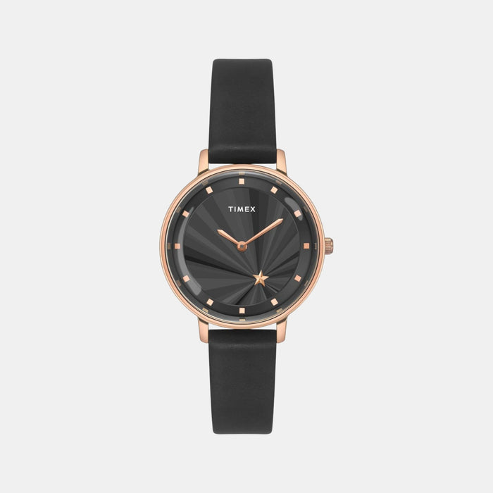 Fashion Women Quartz Black Dial Analog Leather Watch TWEL19101