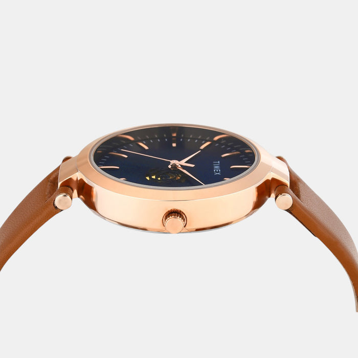 Fashion Women Quartz Blue Dial Analog Leather Watch TW000X246