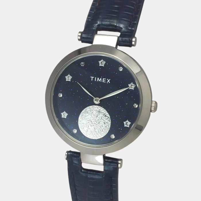 Fashion Women Quartz Blue Dial Analog Leather Watch TWEL19202