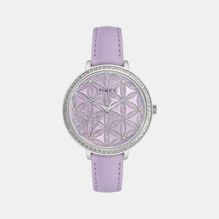 Fashion Women Quartz Lavender Dial Analog Leather Watch TWEL14706