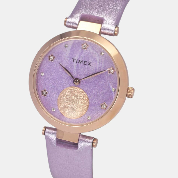 Fashion Women Quartz Lavender Dial Analog Leather Watch TWEL19200