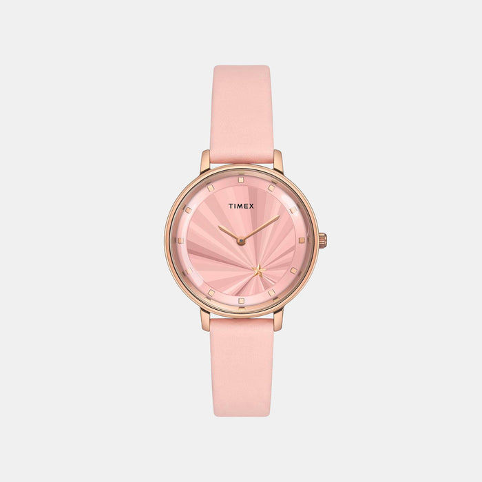 Fashion Women Quartz Pink Dial Analog Leather Watch TWEL19100