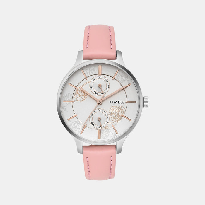Fashion Women Quartz Silver Dial Multi-Function Leather Watch TWEL14822