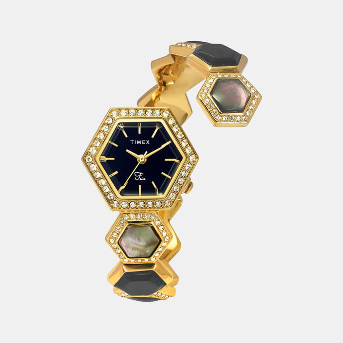 Fria Women Quartz Black Dial Analog Brass Watch TWEL17900