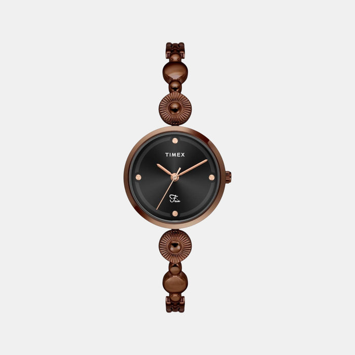 Fria Women Quartz Black Dial Analog Brass Watch TWEL18204