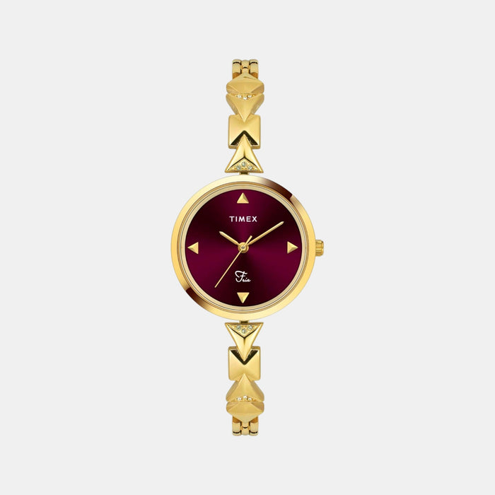Fria Women Quartz Burgundy Dial Analog Brass Watch TWEL18304