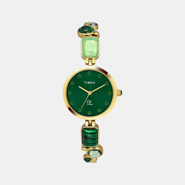 Fria Women Quartz Green Dial Analog Brass Watch TWEL17801