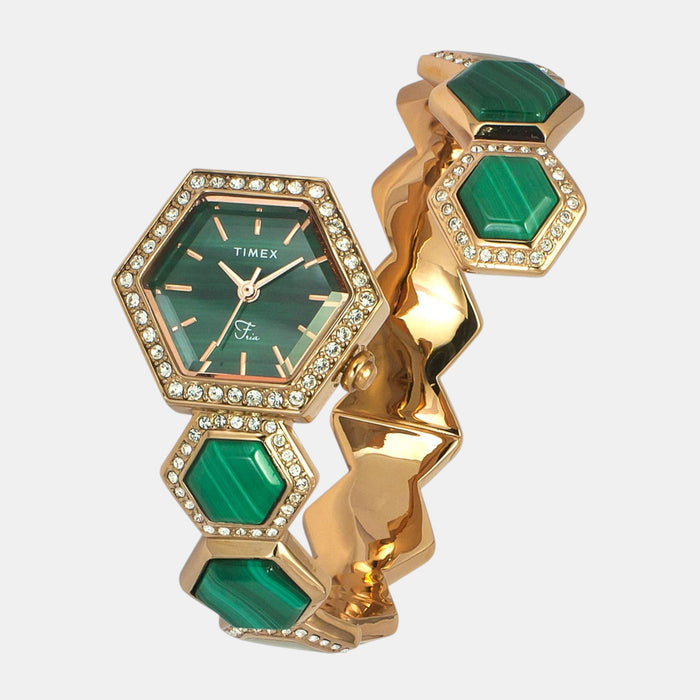 Fria Women Quartz Green Dial Analog Brass Watch TWEL17901