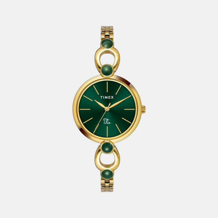 Fria Women Quartz Green Dial Analog Brass Watch TWEL18104