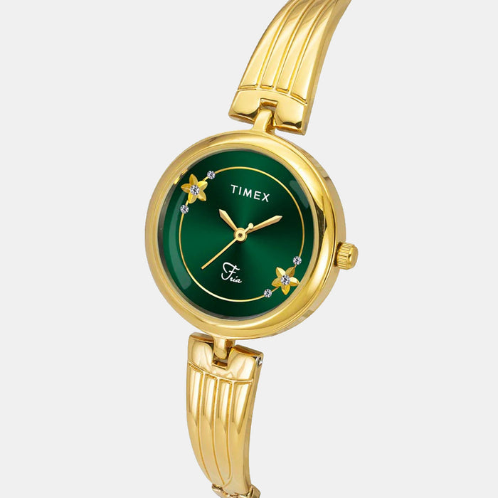 Fria Women Quartz Green Dial Analog Brass Watch TWEL19801