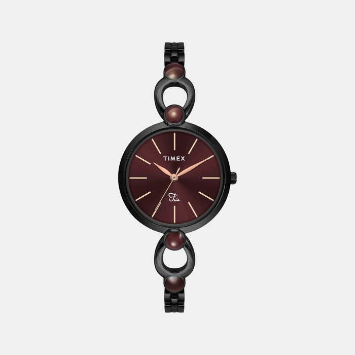 Fria Women Quartz Maroon Dial Analog Brass Watch TWEL18107