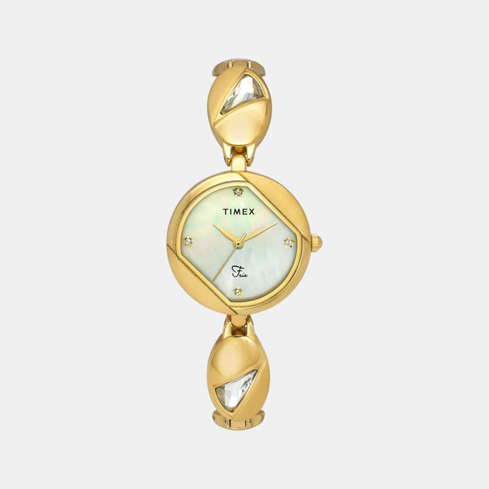 Fria Women Quartz Mother Of Pearl Dial Analog Brass Watch TWEL16305