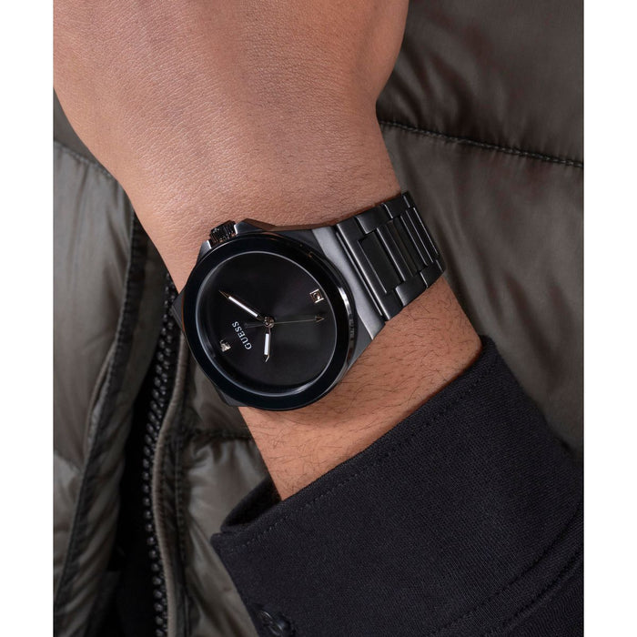 Gd Vinyl Men Quartz Black Dial Analog Stainless Steel Watch Gw0833G2