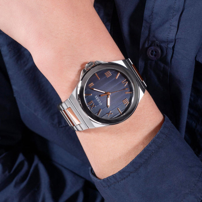 Gd Vinyl Men Quartz Blue Dial Analog Stainless Steel Watch Gw0789G4