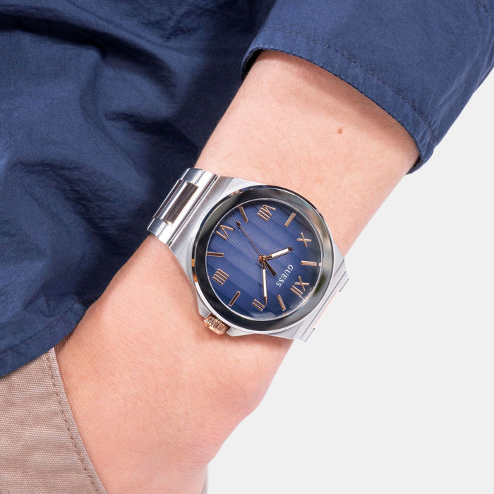 Gd Vinyl Men Quartz Blue Dial Analog Stainless Steel Watch Gw0789G4
